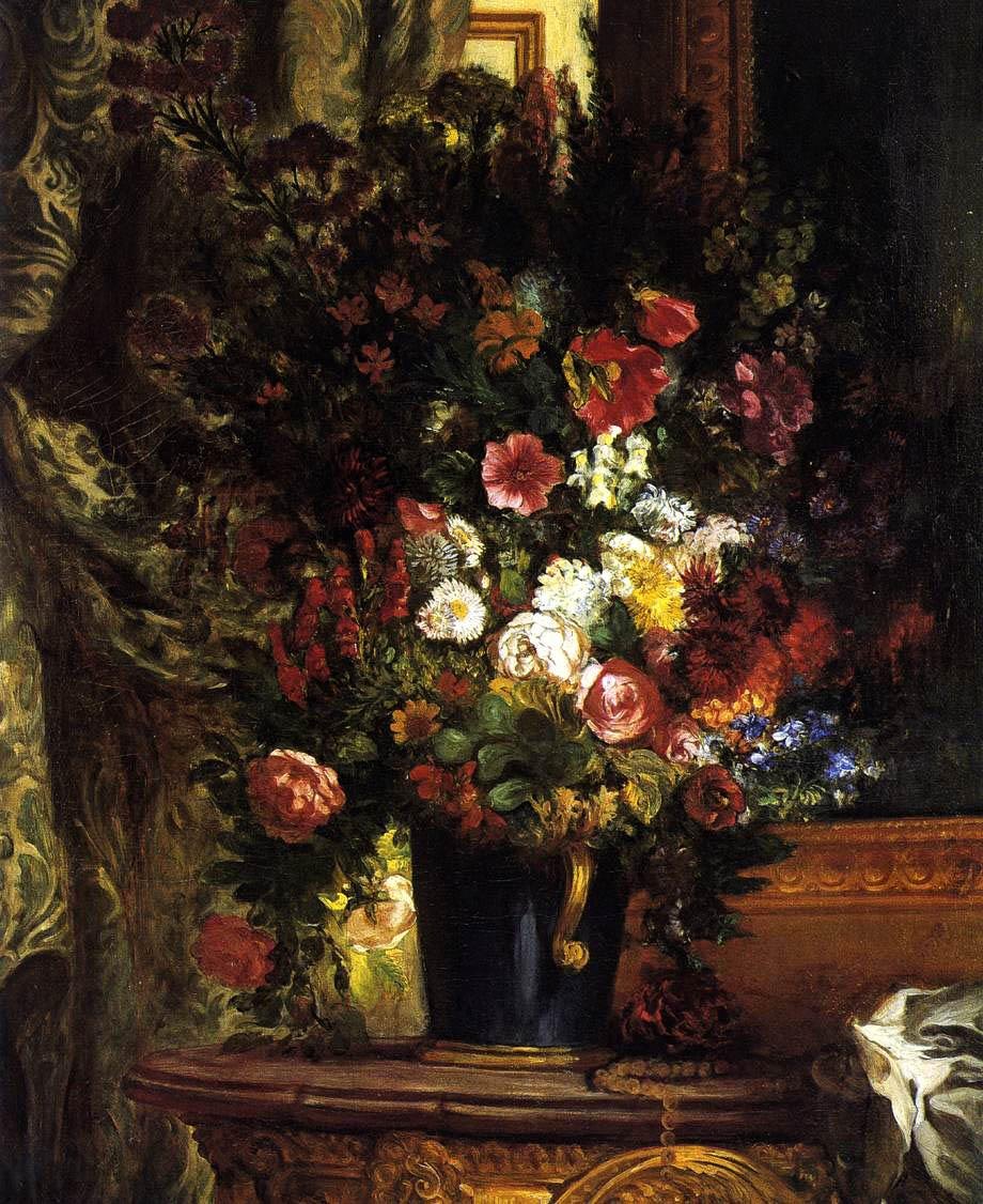 Eugene Delacroix A Vase of Flowers on a Console
